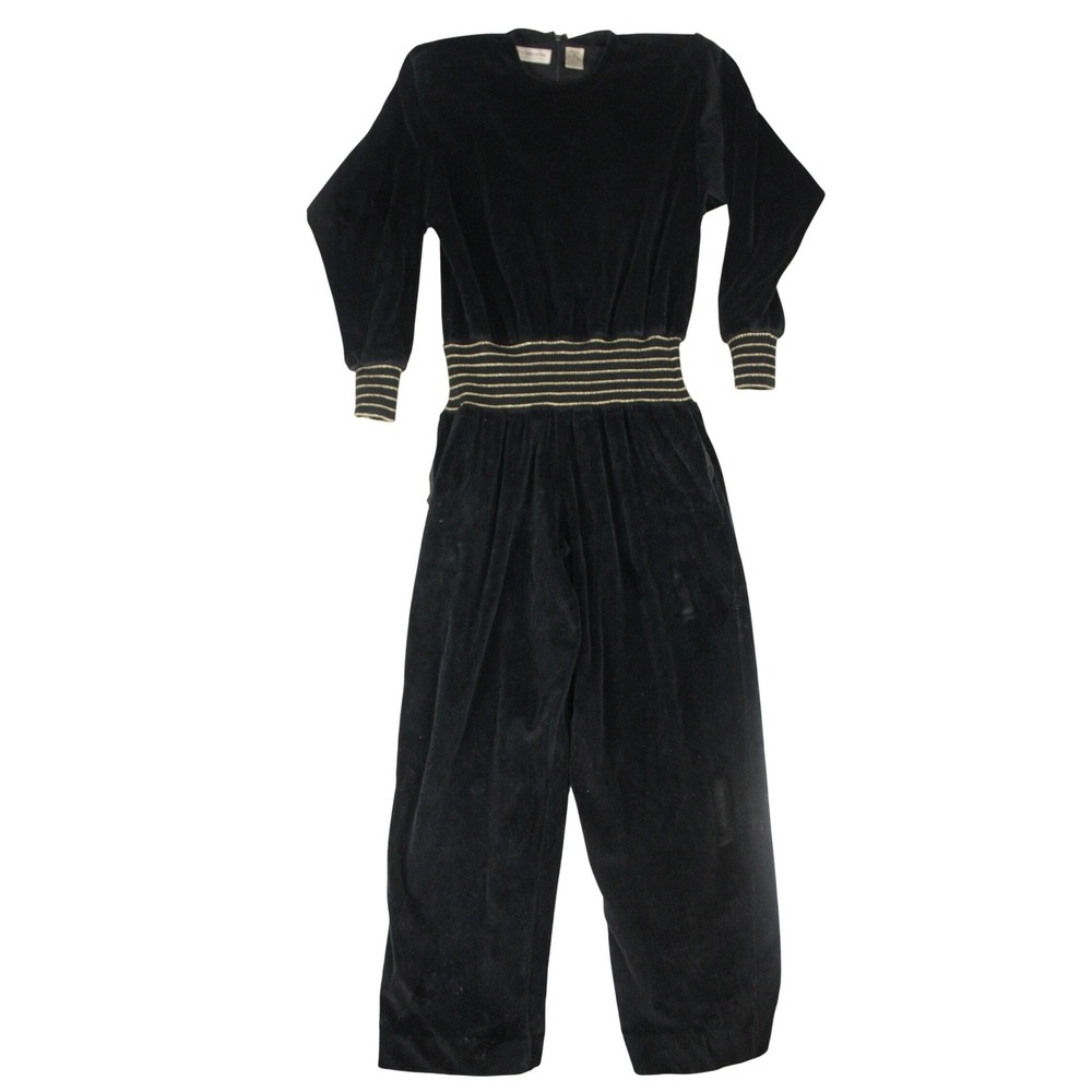 Vintage‎ 80s Liz Claiborne Velour Jumpsuit Petites 6 Black Gold Lurex Glam